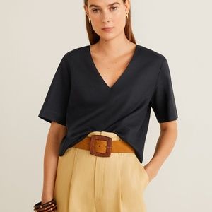 MANGO Linen crop blouse